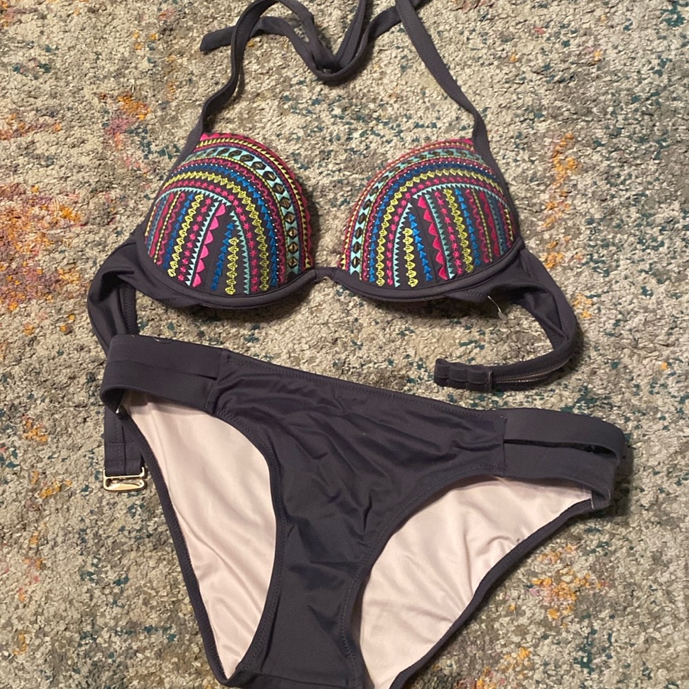 New Shade & Shore Jeweled Bikini 34C M